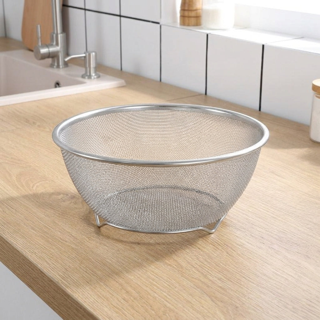 Kitchen Colander Bowl Set, Stainless Steel Double Layer Colander with Handles, Rice Washing Bowl and Vegetable Strainer for Home Kitchen Sink