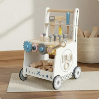 wood kids Activity Cart Storage Space Wooden Infant Sit to Stand Learning Toy Smooth Movement Educational Push Toy for Young Children, Infants, Playroom