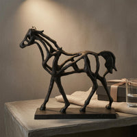 Cast Iron Horse Figurine Openwork Abstract Horse Sculpture Decorative Piece for Office, Home Display