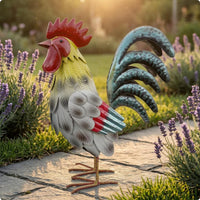Iron Cockerel Ornament Speckled Outdoor Cockerel Ornament Handmade for Courtyard