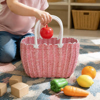 Plastic Woven Storage Basket with Handle for Shopping, Picnics, and Organization