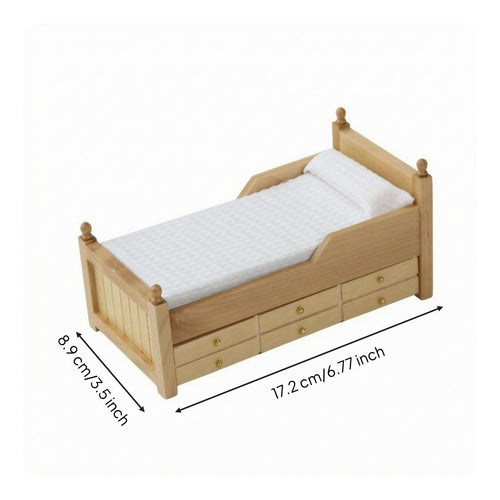 1:12 Scale Dollhouse Bed Round Finials Four-Poster Dollhouse Bed Textured Mattress