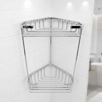 Corner Washroom Rack Double-Layer Washroom Storage Rack Stainless Steel Triangular Wire Basket for Small Apartments, Dorm Rooms