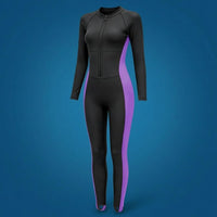 Athletic Swimsuit Front Zipper Long Sleeve Full Body Rash Guard One Piece Waterwear for Women Swimming