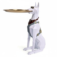 Gentleman Dog Figurine Gold Accent Black Dog Tray Statue Resin for Living Room