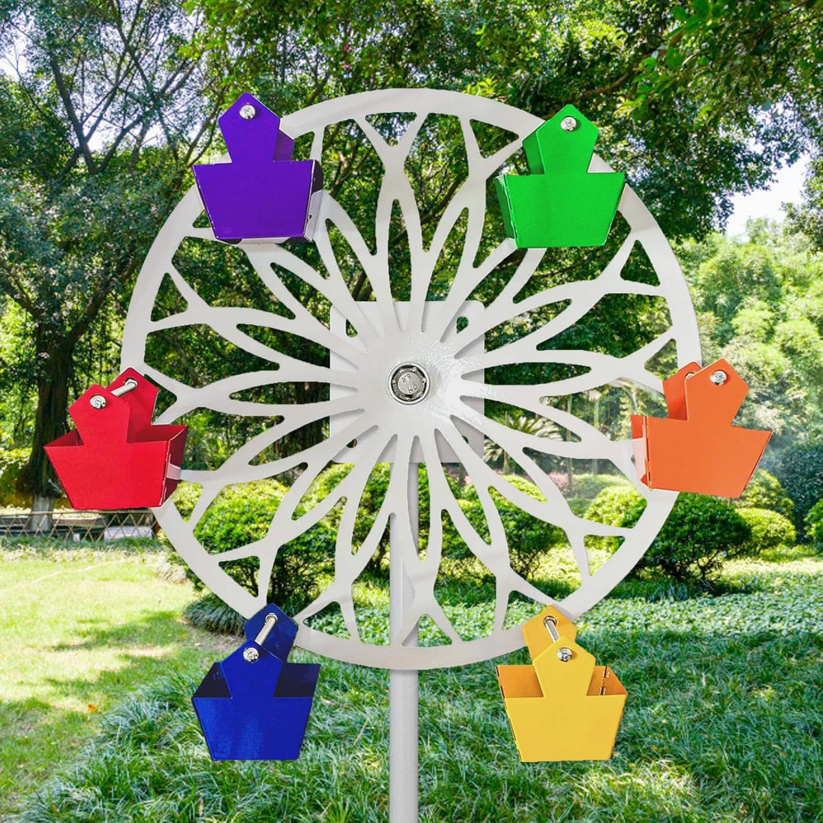 Wall Mounted or Pole Mounted Ferris Wheel Bird Feeder Hanging Outdoor Wild Bird Feeder Garden Courtyard Ground Insert