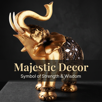 Golden Resin Elephant Statue Feng Shui, Raised Trunk Elephant Statue Home Office Ornament, Sculpture - Image 3