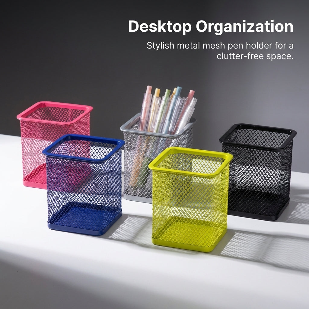 Desk Organizer for Study Table, Metal Mesh Pencil Holder for Lightweight Desktop Pen Organiser, Colorful Storage Solution