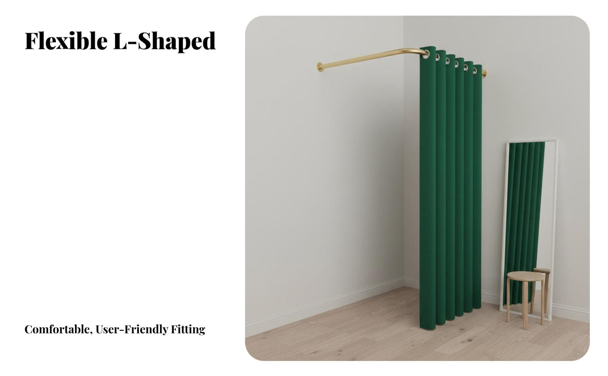 Space-Saving Design L-Shaped Changing Room Easy to Install Corner Fitting Room Sturdy Frame Retail Changing Booth Effortless Sliding Rings for Boutique Owners, Retailers, Customers, Shopping Mall, Temporary Shop, Office, Bedroom