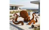 Rust-Toned Sea Creature Garden Stake Handmade Metal Sea Creature Sculpture Decorative Yard Art Stake Rustic for Gardeners, Homeowners, Flower Bed, Patio