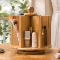 Vintage Wooden Rotating Makeup Organizer with Drawers