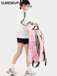 Rectangular Badminton and Tennis Racket Bag, Large Capacity, Oxford Fabric, for Adults, Green/Pink/White