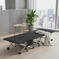 Breathable Material Single Folding Cot Bed Installation-Effortless Office Rest Lounger Reinforced Frame Temporary Furniture Quiet Design for Camping