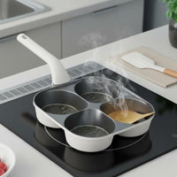 Titanium Ceramic Coating 4-Cup Breakfast Pan Multi-Section Design 4-Cup Breakfast Patties Pan Easy to Clean Nonstick Breakfast Patties Skillet Compatible with Gas and Induction for Home Cooking