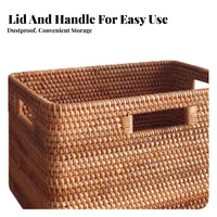 Lidded Rattan Basket Multi-Purpose Household Storage Easy to Clean for Playroom