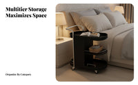 Rolling C-Shaped Table Multi-Purpose C-Shaped Couch Stand Space-Saving