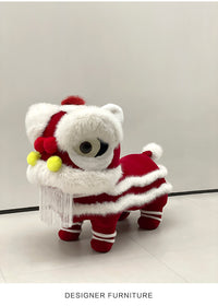 红色中国风舞狮造型儿童凳毛绒新年礼物喜庆坐具儿童礼物家居摆件