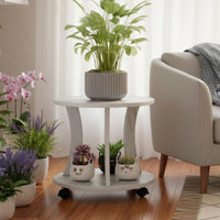 With casters Rolling Wooden Flower Rack Floor-Standing Plant Stand Multi-Tiered Design Indoor Furniture Space-Saving for Gardeners, Decorators, Homeowners, Balcony, Living Room, Patio, Corner