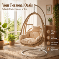 Rattan Hanging Egg Chair with Stand, Garden Egg Chair Outdoor Rattan Swing Egg Chair, Metal Frame Patio Conservatory Hanging Chair