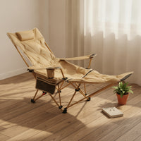 Padded Reclining Lounge Chair with Pillow Adjustable Folding Lounge Chair with Side Pocket Comfortable Foldable Lounger with Headrest Supportive for Camping