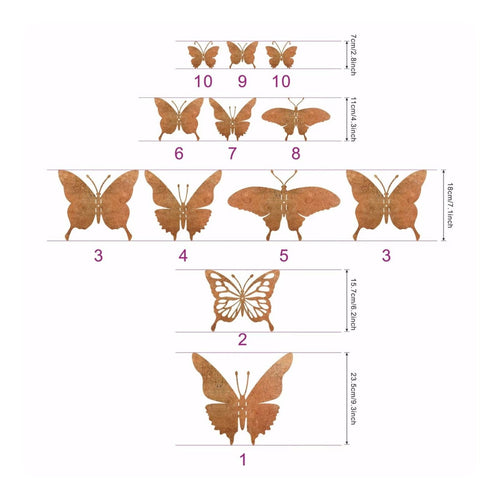 12 Pieces Vintage Butterfly Wall Art Rust Finish Outdoor Decoration Handcrafted for Garden