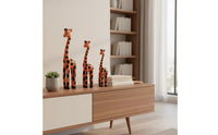 3 Pieces Wooden Giraffe Figurine Set for Living Room, Bookshelf