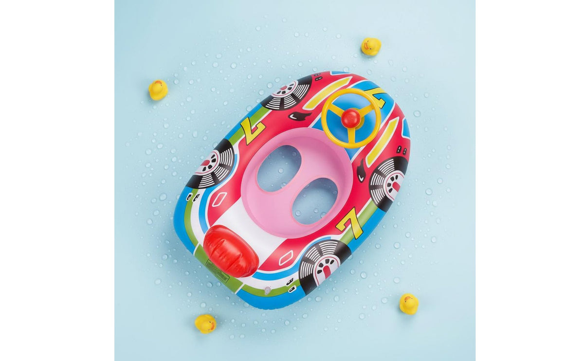 Thickened Material Kids Pool Buoy with Steering Wheel Leak-Proof Inflatable Car Boat Skin-Friendly Toddler Swim Seat for Toddlers, Babies, Beach, Summer Vacation
