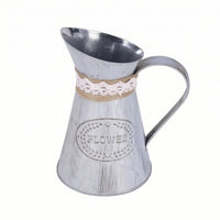 Vintage Flower Vessel Rustic Metal Pitcher Distressed Vase with Handle Country for Florists, Wedding