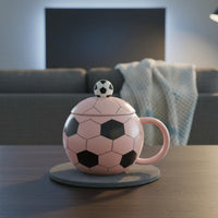 Football Shaped Cup with Lid 400ml Capacity Soccer Ball Mug Creative Design Soccer Football Mug for Kids, Desk Decoration, Office