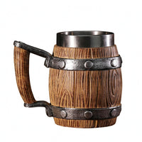 Barrel Beer Stein Rivet Details Wood-Grain Mug Easy to Clean
