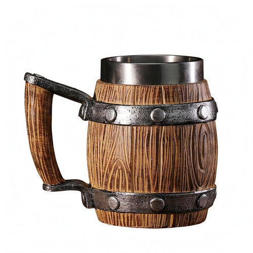 Barrel Beer Stein Rivet Details Wood-Grain Mug Easy to Clean