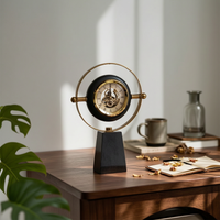 Clock with Pedestal Base Decorative Circular Table Clock for Bookshelf, Office, Cabinet