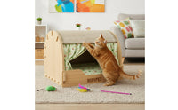 Solid Wood Frame Sisal Cat Scratcher House All-Season Use Cat Condo with Scratching Post Long-Lasting Sisal Scratching Tunnel 2-in-1 Design for Indoor