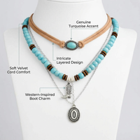 Handmade Turquoise Necklace Women, Boho Western Choker, Turquoise Beads Pendant Necklace for Concert Outfits