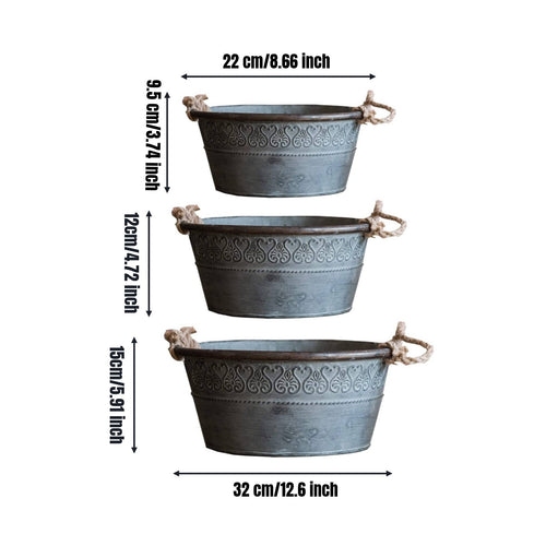 Rustic Iron Planter with Rope Handles Versatile Decorative Pail Great Gift Vintage Rural Planter for Gardeners, Balcony
