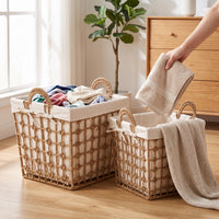 Large Capacity Hemp Rope Laundry Hamper with Handles for Hotel and Home Use