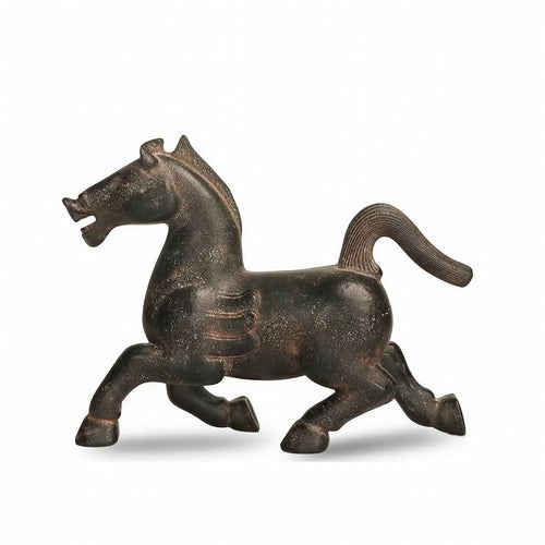 Horse Sculpture with Base Distressed Statue with Resin Finish Vintage for Office