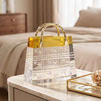 Handbag Decor with Gold Handles Acrylic Handbag Ornament Clear Purse Ornament for Fashion Lovers, Decorators, Dressing Table, Vanity, Bedroom Shelf