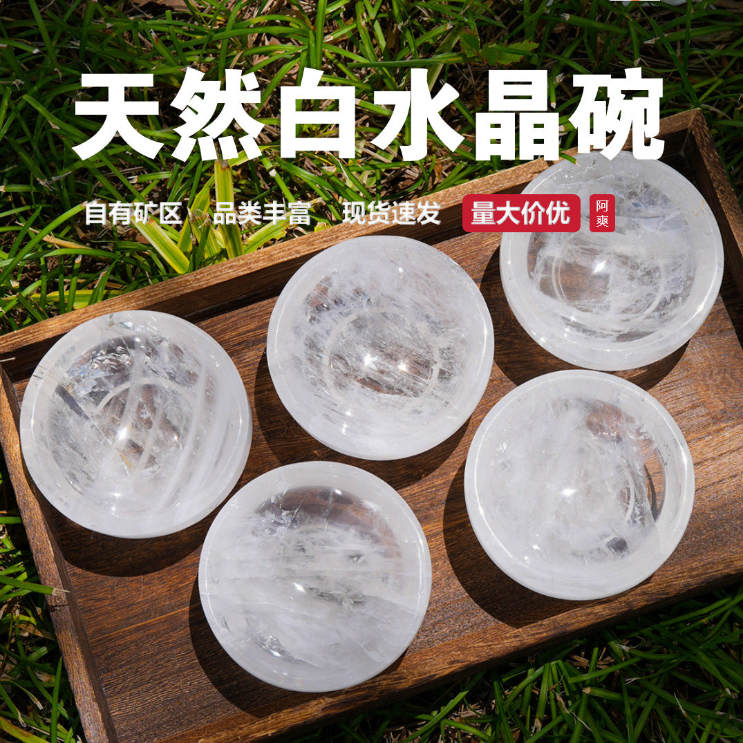 Natural White Crystal Bowl Polished Crystal Decoration