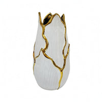 Decorative Ceramic Vase Marbled Rim Gold Accent Vase Glazed Finish for Flowers