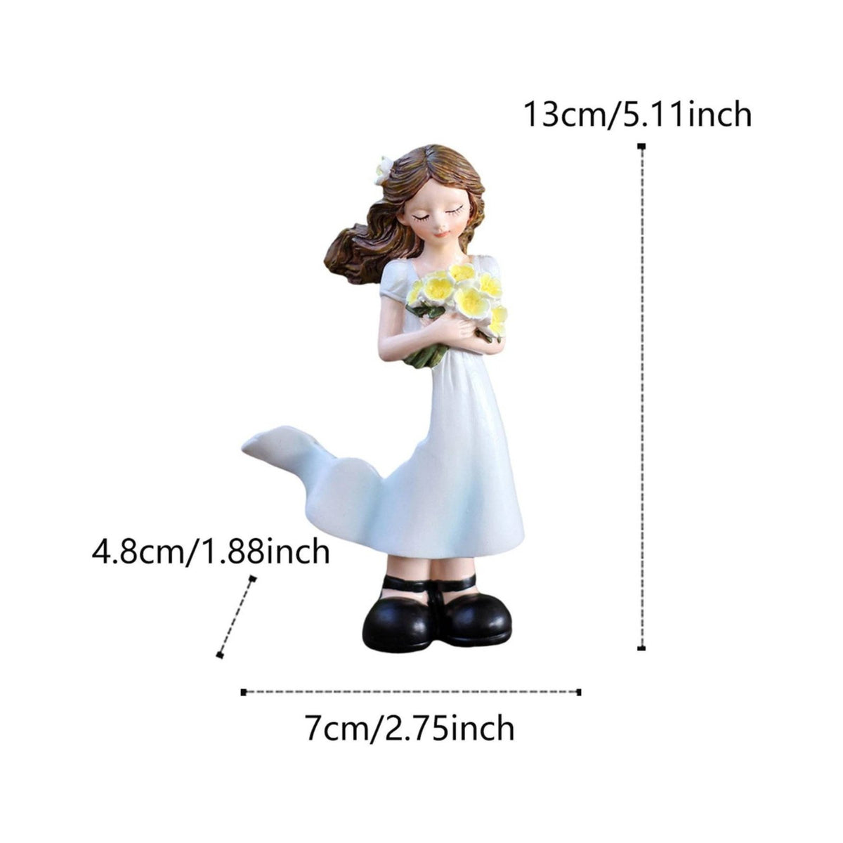 Fairy Garden Girl Ornament Hand-Painted Details Resin Girl Figurine for Desktop