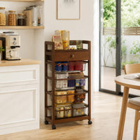 Mobile Wooden Storage Rack-on Casters Pantry Organizer Wheeled Organizer