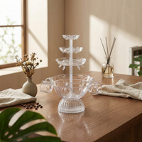 Multi-Tier Wine Fountain Fluted Base Acrylic Wine Fountain Drink Service Wide Round Basin European Plug for Parties, Banquets