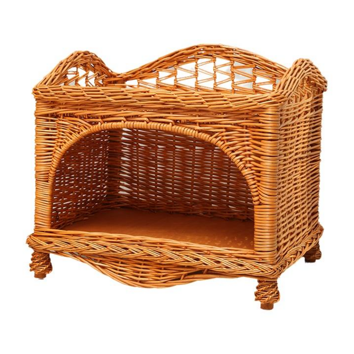 Wicker Cat Bed, 2-Tier Removable Pet House, Rattan Dog Bed