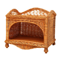 Wicker Cat Bed, 2-Tier Removable Pet House, Rattan Dog Bed