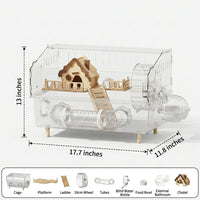 Large Hamster Cage and Acrylic Hamster Habitat with Built-in Tunnels, Modern Rectangular Indoor Transparent Viewing with Play Ball