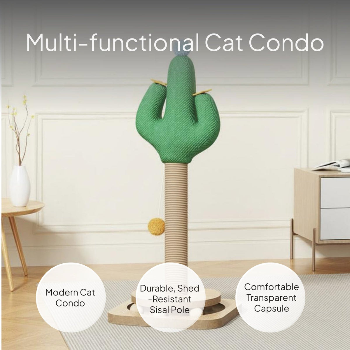 Space Capsule Cat Tree with Scratching Post and Toys