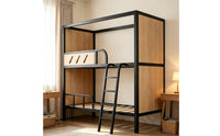 Bunk Bed with Storage Space-Saving Bunk Bed with Ladder Metal-Frame Furniture for Teens, Students, Bedroom, Dorm Room, Small Apartment