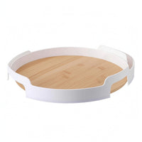 Round Bamboo Tray Handhold Openings Houseware Minimalist