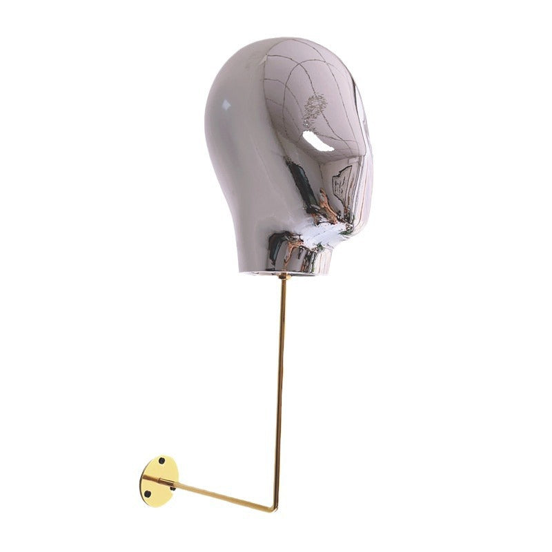 Wall-Mounted Silver Electroplated Head Model Hat Display Rack